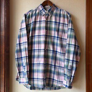 Polo Ralph Lauren Classic Fit Madras Plaid Oxford Shirt Logo 100% Cotton Size L